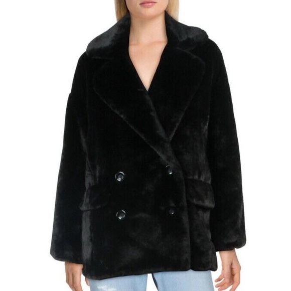 Free People Kate Faux Fur Double Breasted Coat Black Size M - LIKE NEW!! - Picture 4 of 14